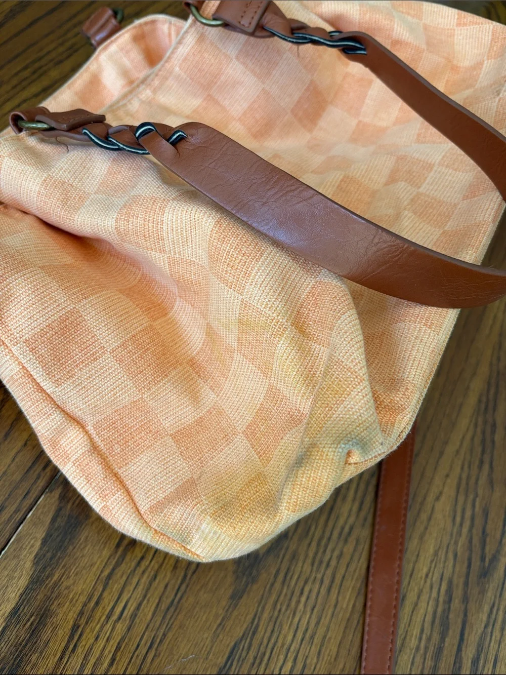 Universal Thread Peach Check Hobo Bag with Braided Straps